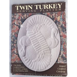 NOS Dalton Twin Turkey Hand-Crafted Ceramic Serving Platter - Thanksgiving